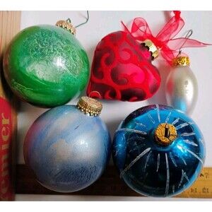 Vintage Christmas By Krebs Frosted Glass Ornaments Lot 5pc G&B Teardrop